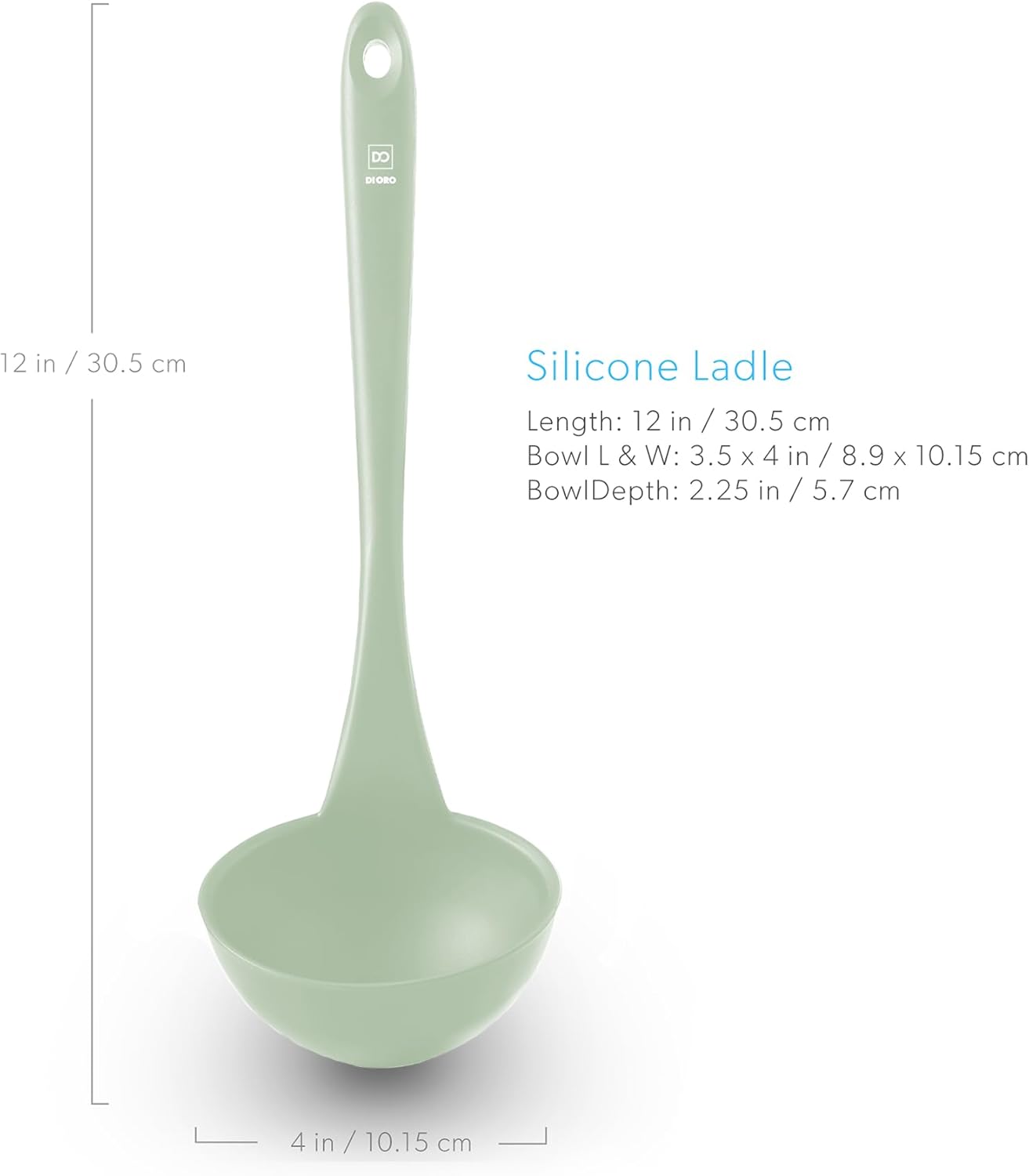 DI ORO Silicone Ladle – Soup Ladle for Cooking & Serving Heat-Resistant - Large Kitchen Soup Ladle Nonstick Cookware Safe - Soup Serving Spoon with Wide Bowl - Silicone Utensil Dishwasher Safe (Sage)