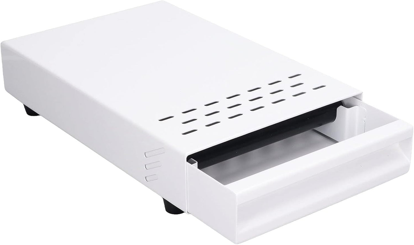 Coffee Knock Box Drawer, Stainless Steel Espresso Knock Box with Six Non Slip Feet, Removable Rubber Lever, Coffee Ground Container, for Household Shop (White)