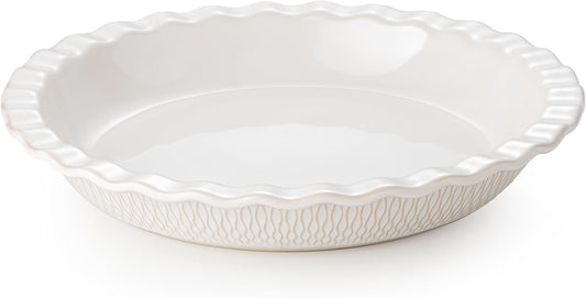 Ceramic Pie Dish for Baking, 9 inch Porcelain Pie Pan, Fluted Pie Plate for Apple, Quiche, Pot Pies, Tart, Modern Farmhouse Bakeware, Vanilla White