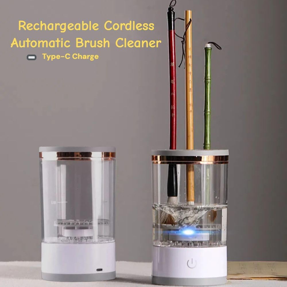 Electric Paint Brush Cleaner, Rinse Cup, Brush Rinser for Painting, Brush Cleaning Washer Rinser for Acrylic, Watercolor Painting, Makeup Brush Cleaner,Brush Holder (1, White)