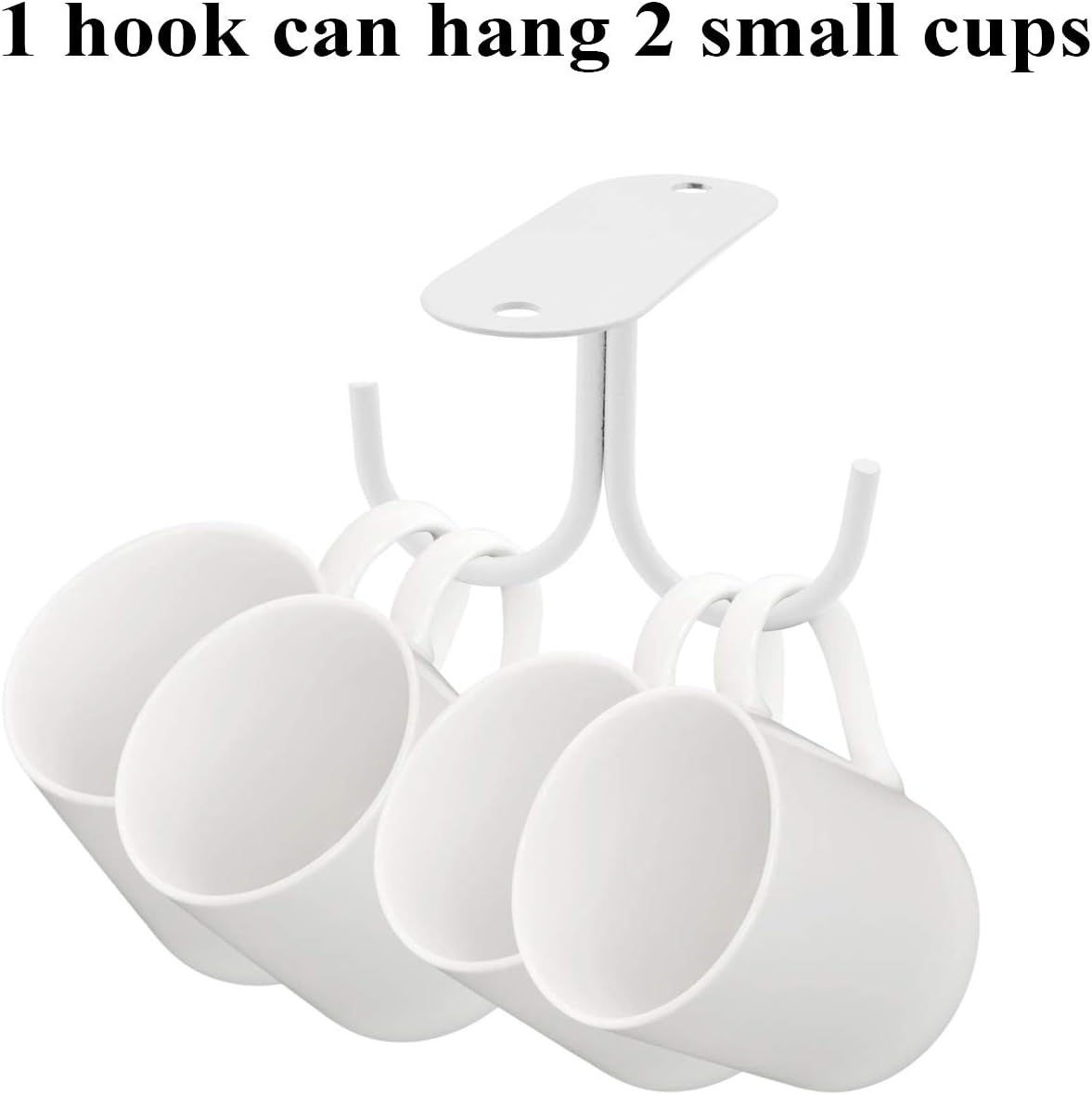 Mocoum Under Cabinet Mug Hooks, Rustic Mug Organizer Rack Coffee Cup Holder Mug Rack Under Shelf Hanging Hooks Rack for Mugs, Coffee Cups and Kitchen Utensils Display (White, 6)