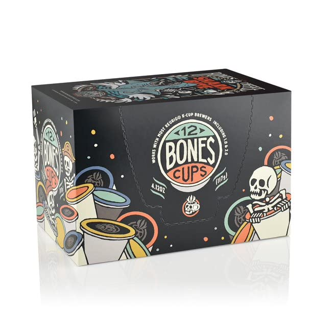 Bones Coffee Company Flavored Coffee Bones Cups Shark Bite Flavored Pods | 12ct Single-Serve Coffee Pods Compatible with Keurig 1.0 & 2.0 Keurig Coffee Maker