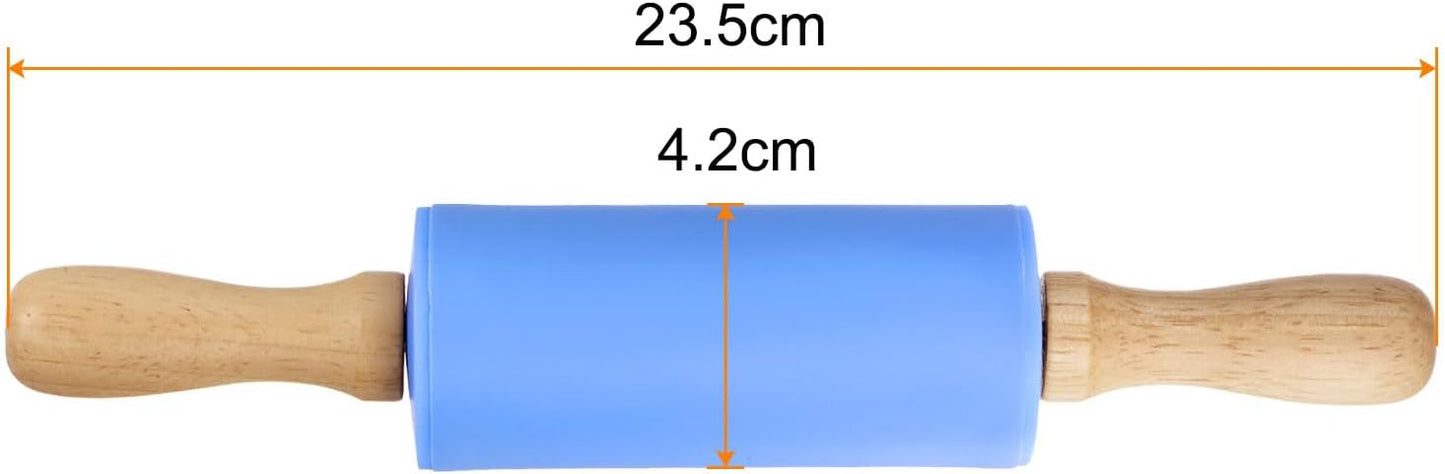 HARFINGTON Silicone Rolling Pins for Baking 9 Inch Wooden Handle Non Stick Rolling Pin Small Roller Playdough Rolling Pins for Dough Pizza Pastry Fondant Kitchen, Blue