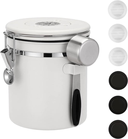 ShanSon Coffee Canister Airtight Coffee Container Stainless Steel Coffee Bean Storage Container with Scoop Coffee Canister for Beans Grounds Sugar Flour Tea Cereal,16OZ, White
