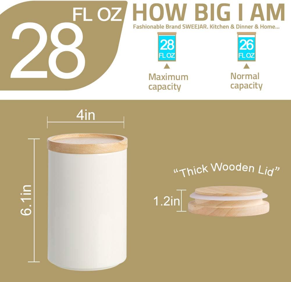 Sweejar Kitchen Canisters Ceramic Food Storage Jar, Stackable Containers with Airtight Seal Wooden Lid for Serving Ground Coffee, Tea, Sugar, Salt and More - 28 Fl Oz (Jade)