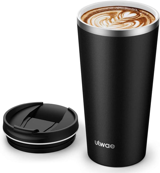 Insulated Coffee Mug with Ceramic Coating, 18oz Travel Mug with Leak-proof Lid, Vacuum Double-wall Tumbler, Stainless Steel Thermal Cup for Tea, Hot Cocoa, Cold Beverage, Ice Drinks