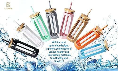 Kodrine 20oz Glass Tumbler with Straw and Lid, Iced Coffee Cups with Bamboo Lids, Glass Cups for Cold Drinks, Smoothie Cup with Silicone Sleeve for Travel, Work, BPA FREE-Rose