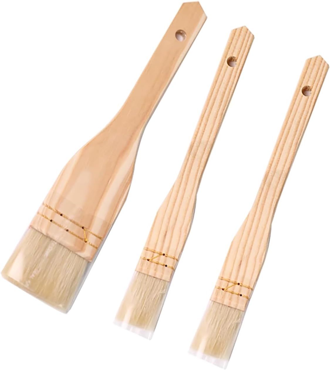 3PCS Pastry Brushes Basting Oil Brush with Goat Bristles and Hardwood Handles BBQ Cooking Baking Brush for Baking, Grilling, Cooking and Spreading Oil, Butter, BBQ Sauce, or Marinade