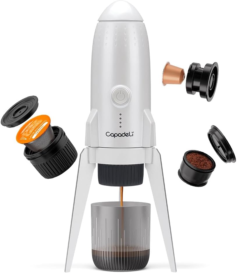 3 in 1 Portable Espresso Machine On the Go, Self-Heating Electric Espresso Maker, 19 Bar Mini Coffee Maker For Travel Camping & Hiking For Ground Coffee & N ESPRESSO/DolceGusto Pod, Bright White