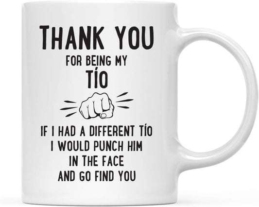 Andaz Press Funny Family 11oz. Coffee Mug Gift, Thank You for Being My Tío, Punch in Face, 1-Pack, Christmas Birthday Drinking Cup Present Ideas