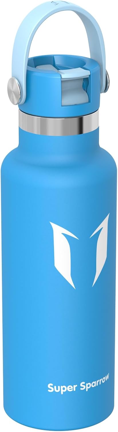 Super Sparrow Insulated Water Bottle - 17 Oz / 25 Oz / 32 Oz - Standard Mouth FlipFlow Flask - BPA Free, Leak Proof Drink Bottle- Ergonomic Straw Water Bottles for Work, Gym, Travel, Sports