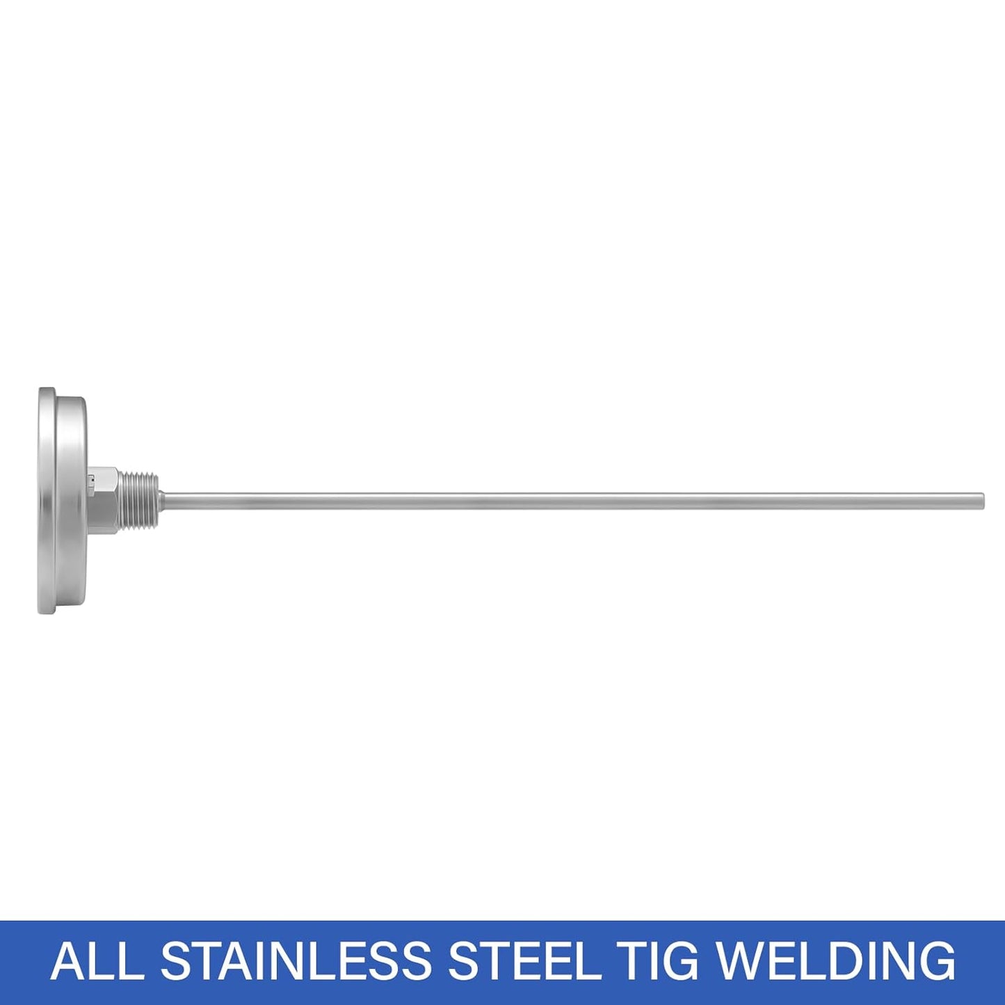 MEASUREMAN Hot Water Bi-Metal Thermometer, 3" Dial, 12" Lead-Free Brass Stem, 32-212°F/0-100°C Range, 2% Accuracy, 1/2" NPT Mount