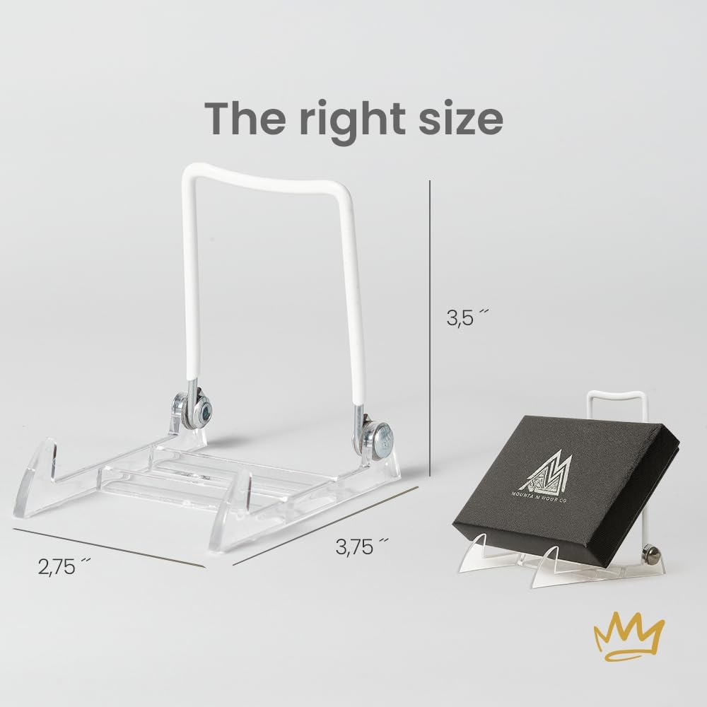 KINGDOM SOLUTIONS MADE IN USA 12-Pack Adjustable Acrylic Easels - Plate Stand - Sturdy Book Stand for Art, Pictures, Plates, Frames - Unique on the Market