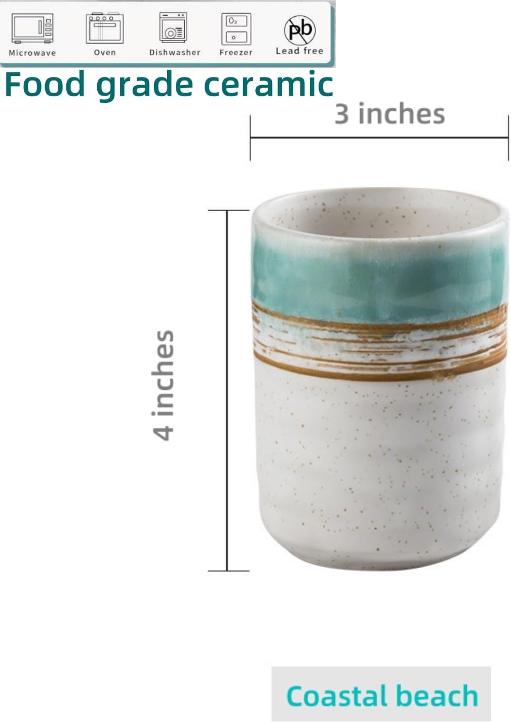 Stoneware Coffee Bar Utensil Holder Tea & Coffee Spoon & Stirrer Holder for Stir Stick Straw Teaspoon Holder Spoon Cup Small Utensil Jar (Coastal beach)