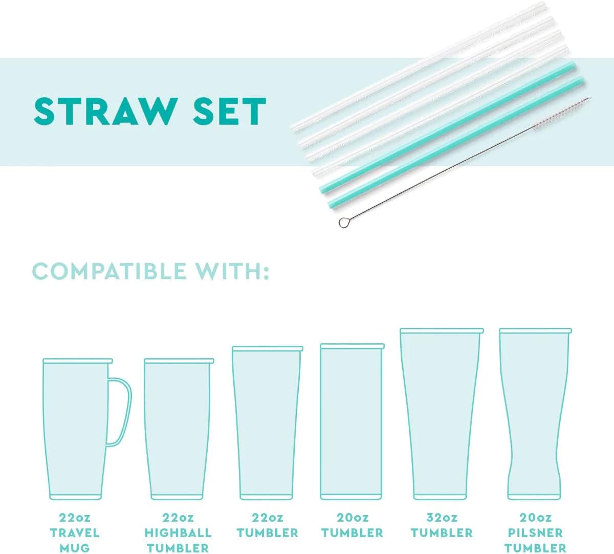 Swig Life Reusable Straws Picnic Tall Straw Set & Cleaning Brush, Each Straw is 10.25 inch Long (Fits Swig Life 20oz Tumblers, 22oz, and 32oz Tumblers)