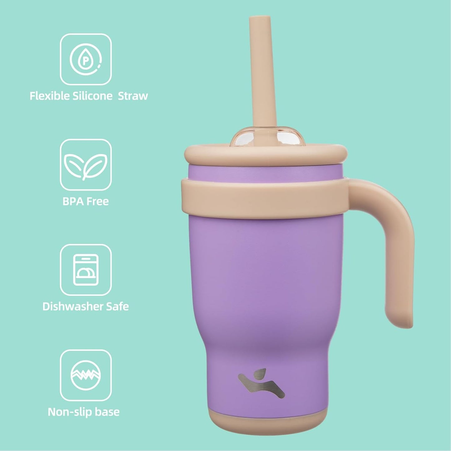 14 oz Tumbler with Side Handle, Insulated Water Bottle with Straw and 2 in 1 Lid, Stainless Steel Cup Travel Coffee Mug for Sports Office Gym,Purple