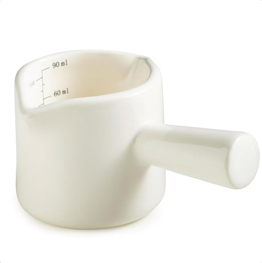 Espresso Measuring Cup, Ceramic Espresso Cup Double Spouts Expresso Shots Cup with Handle, Espresso Accessories, 3 Oz/ 90 Ml, White