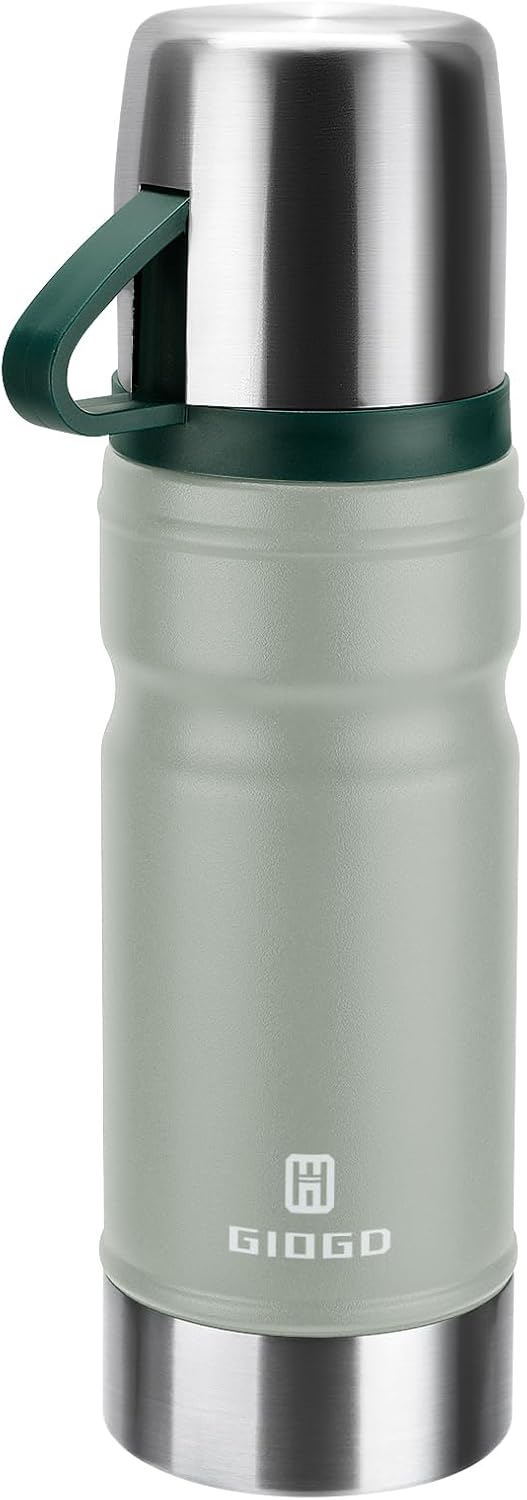 Vacuum Insulated Water Bottle Thermo Water Flask with Cup 680ml/23oz Stainless Steel Thermal Water Bottles Thermo for Hot and Cold Drinks Coffee Water(Light Gray,Single)