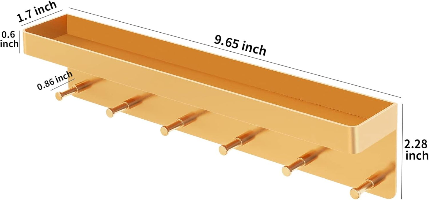MKO Key Holder for Wall, Mail Organizer and Key Rack with Tray for Hallway, 6 Key Hooks Wall Mount Adhesive(Gold)