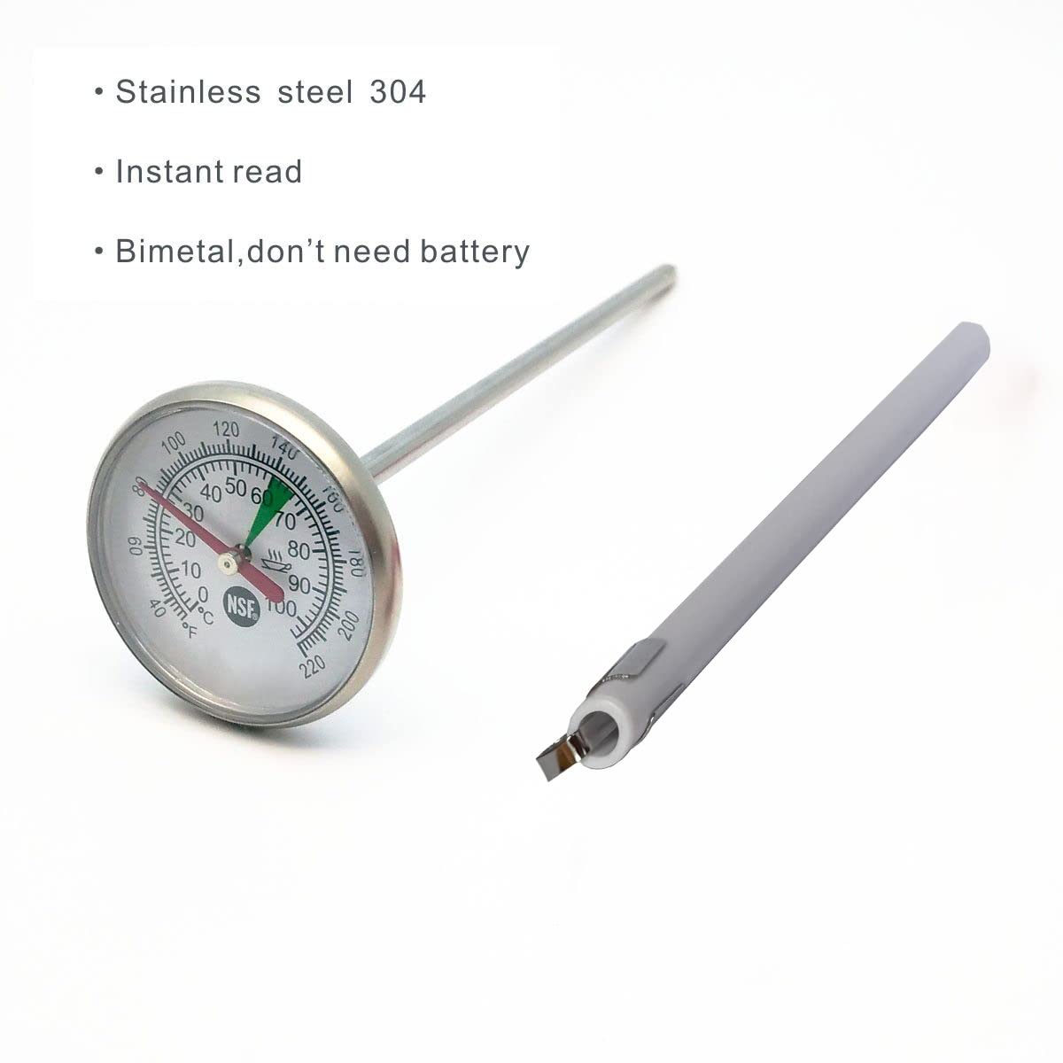 1 3/8 Inch Dial Milk Coffee Food Thermometer with Clip,Best Instant Read Thermometer for The Coffee Drinks,Chocolate Milk Foam,Meat Cooking
