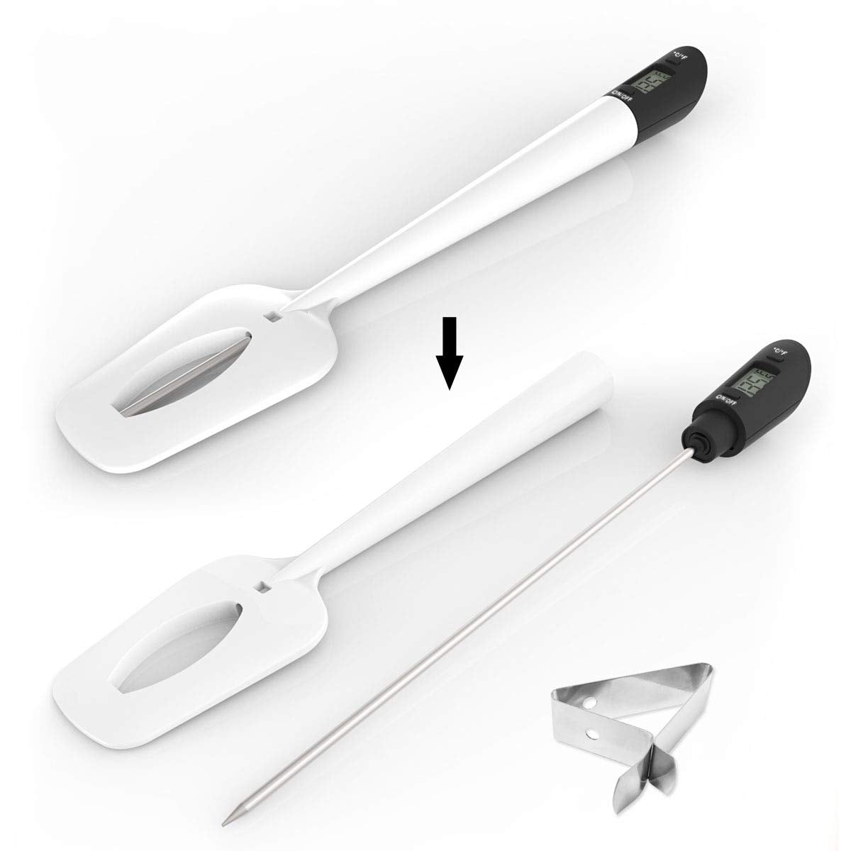 Efeng Digital Meat Thermometer Candy Thermometer Spatula Thermometerwith Pot Clip & 9" Probe – Fast Instant Read Digital Food Thermometer for Candy Chocolate Jam Meat, BPA Free Silicon Frying