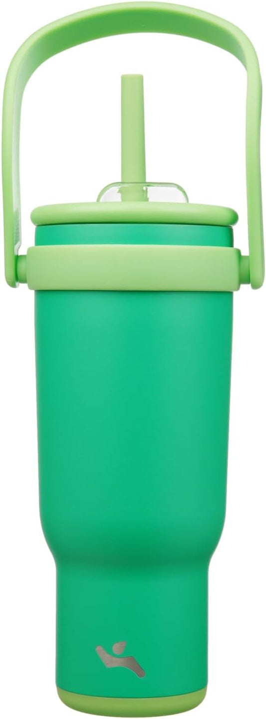 40 oz Tumbler with Side Handle, Insulated Water Bottle with Straw and 2 in 1 Lid, Stainless Steel Cup Travel Coffee Mug for Sports Office Gym,Olive Green