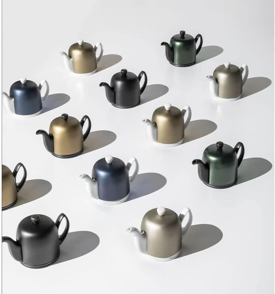 Salam Luxury French Tea Pot - Porcelain Teapot with Bronze Aluminum Cover, Ceramic Tea Kettle for Loose Tea, Removable Infuser, 4 Cup Capacity, 24oz - Bronze