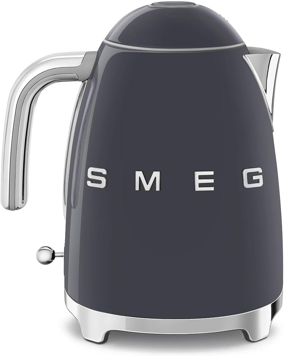 SMEG 50's Retro Style 7-Cup Electric Water Kettle with Automatic Shutoff, Removable Base, and Water Indicator, KLF03GRUS,Grey