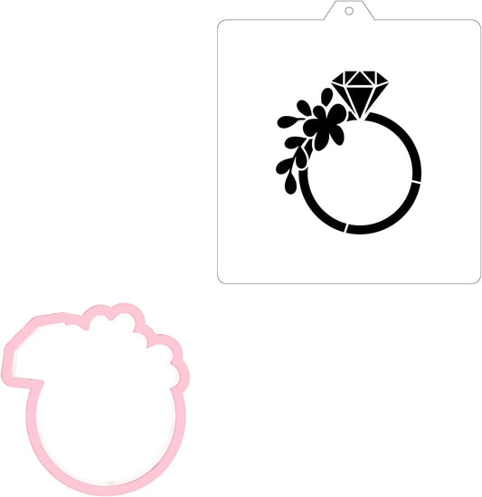 Diamond wedding Cookie cutter and stencil set Baking stencils and cutters bundle DIY bakery decorating kit Cookie cutter with stencils Icing stencil and cookie cutter combo(Diamond)