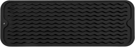Silicone Dish Drying Mat for Multiple Usage,Easy clean,Eco-friendly,Heat-resistant Silicone Mat for Kitchen Counter,Sink,Bar,Bottle,or Cup Black M 17 inches x 6 inches