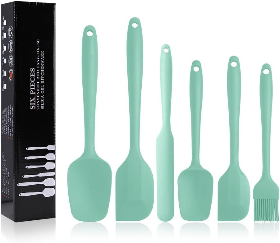 Silicone Spatulas Set, Rubber Spoon Spatula Heat Resistant Spoonula One Piece Design Seamless Spatula Non-Stick Scrapers Baking Mixing Tool (Light Green)