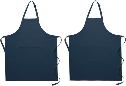 Pomp 2 Pack Premium Bib Aprons | Adjustable Neck + 2 Pockets | Water + Oil Resistance | Men & Women's Kitchen Cooking Aprons