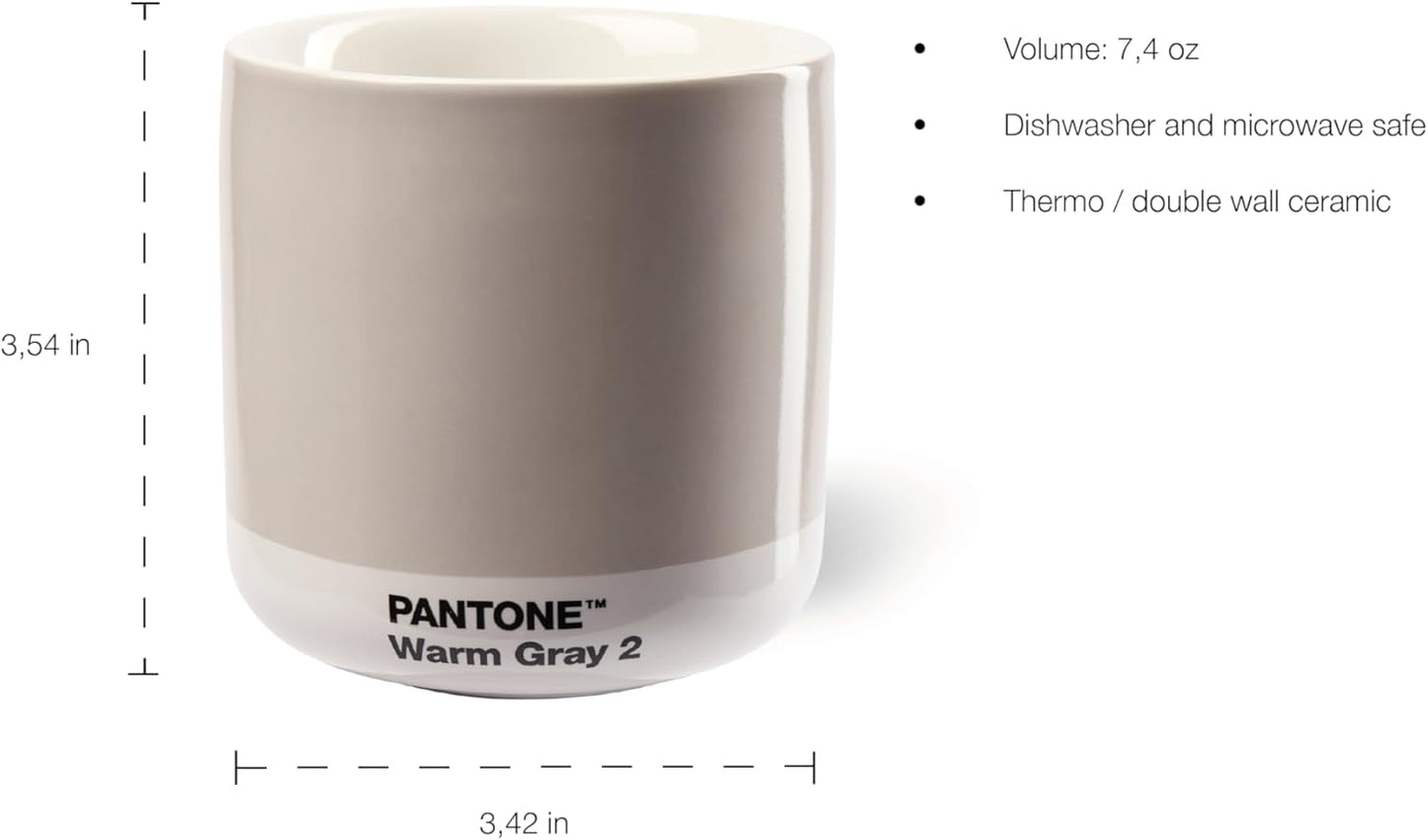Copenhagen Design Pantone Latte Cup - Double Wall Thermo - Cappuccino Handleless Mug - 7.44oz/220ml, Cool Grey 9