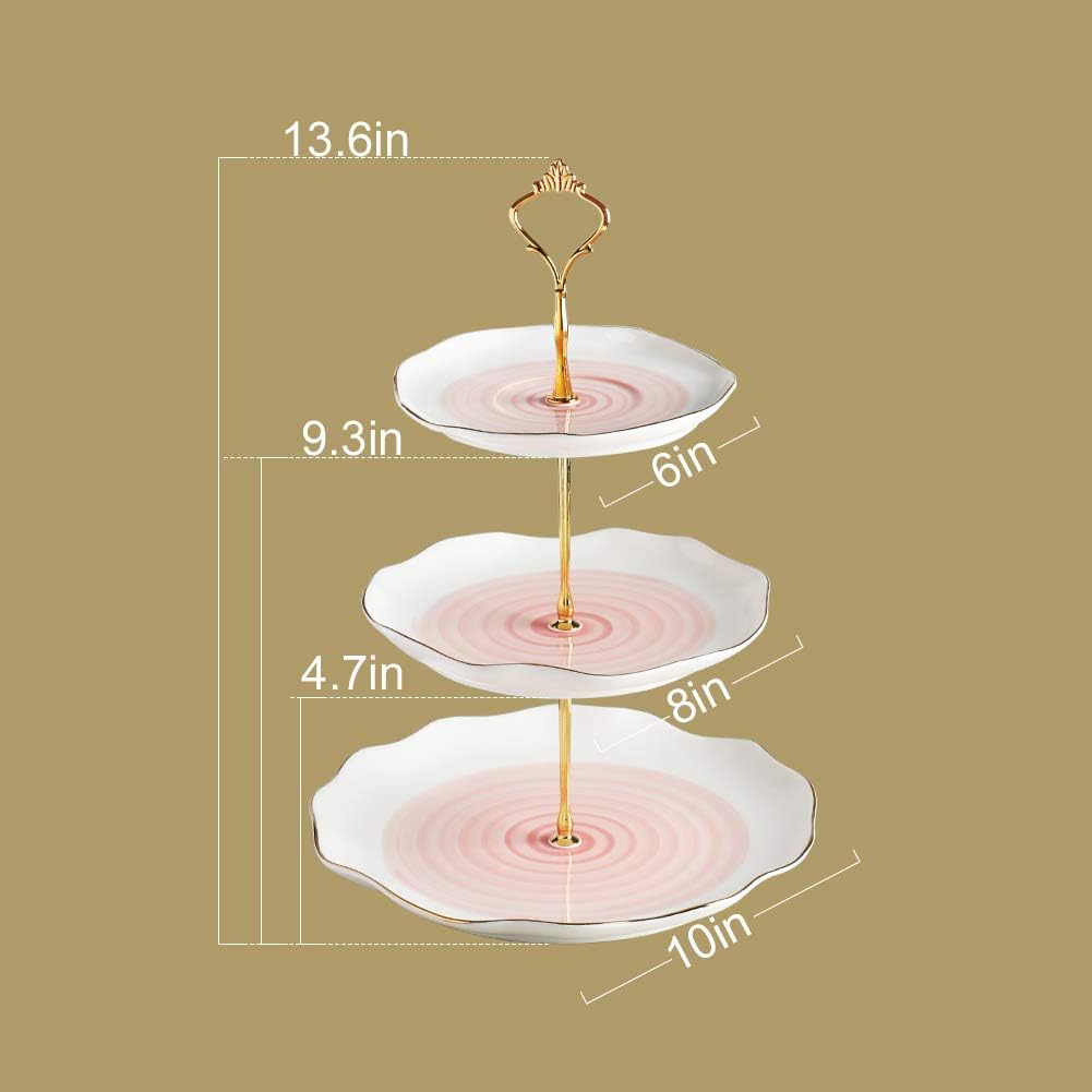 Sweejar 3 Tier Ceramic Cake Stand,Dessert Stand,Cupcake Stand,Tea Party Pastry Serving Platter,Food Display Stand for Tea/Coffee/Birthday/Wedding/Women/Afternoon/Gift - Blue