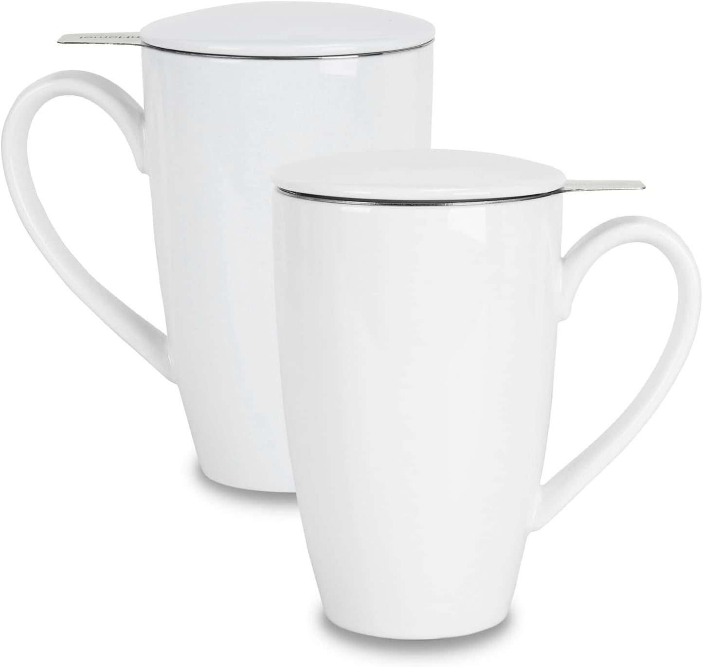 amhomel Porcelain Tea Mug with Infuser and Lid, 16 Ounce Ceramic Tea Cup for Loose Leaf, Coffee, Cocoa and Milk, Tea Gift for Tea Lovers, Set of 2(White)