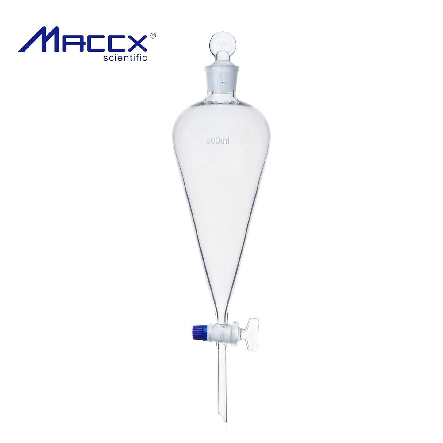 Conical Separatory Funnel with Pear Shape, Vol.500ml, 3.3 Borosilicate Glass Material, Ground-in Glass Stopper and Stopcock, SFG500-001