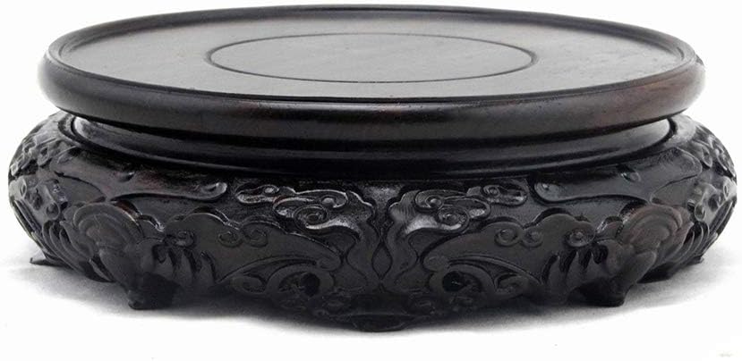 GOLDY&WENDY Oriental Luxury Round Elm Solid Wood Vase Display Stands Pedestal Base, Bat Pattern 5.4 in Diameter