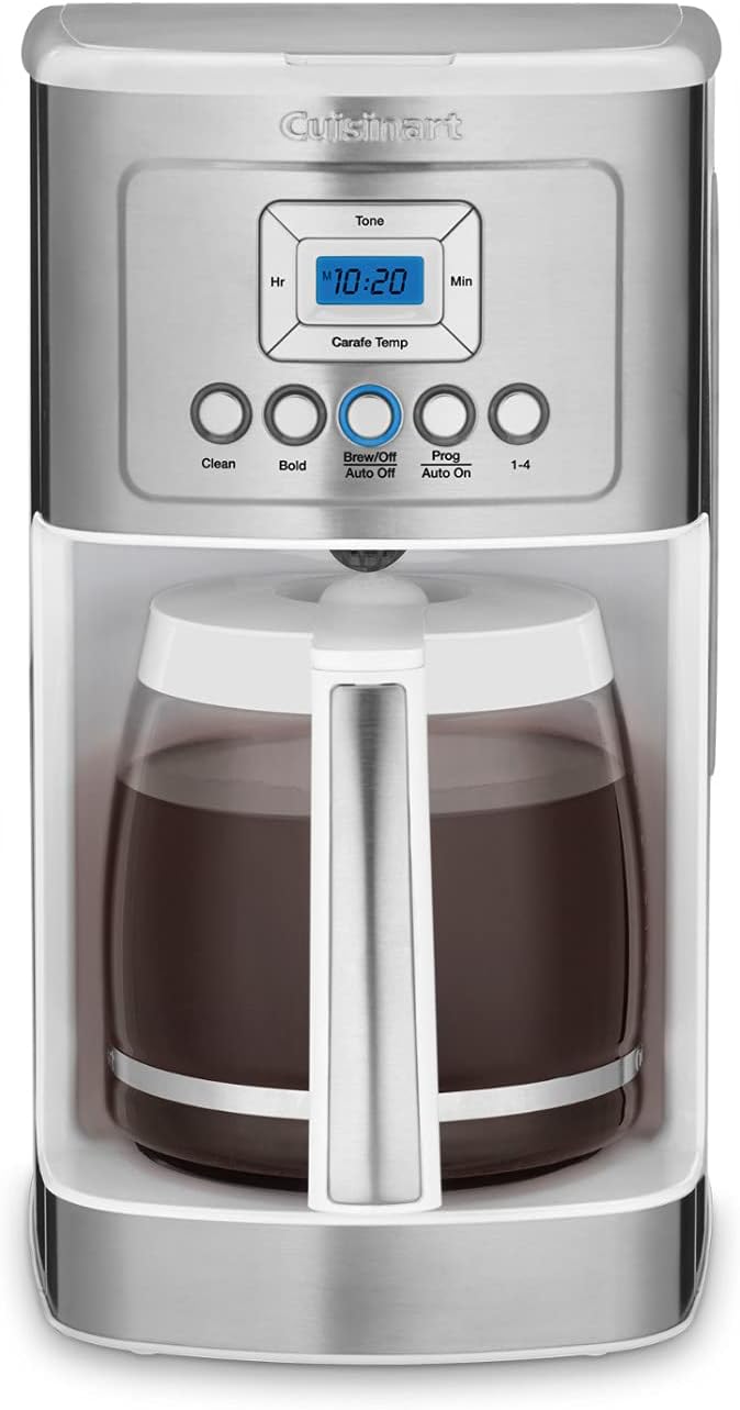 Cuisinart 14-Cup Coffee Maker, Programmable PerfecTemp Glass Carafe Coffee Machine with 1-4 Cup Setting, Brew Strength Control and Brew Pause, Stainless Steel, DCC-3200WNAS, White
