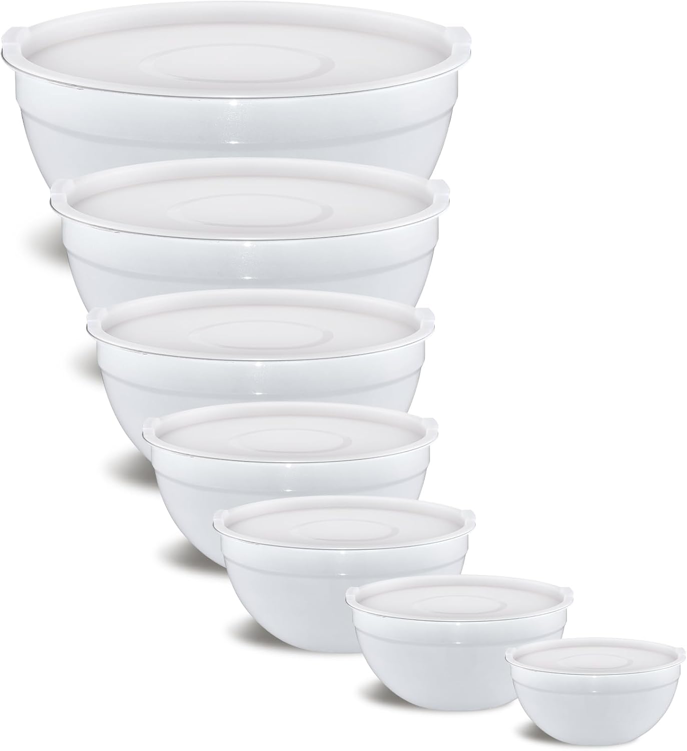 White Mixing Bowls With Airtight Lids,Stainless Steel Bowl,Salad Bowls 7 Piece Colorful Nesting Bowl White Kitchen Accessories,Size 7,3.6,2.7,2.1,1.5,1.1,0.8QT Stackable Design