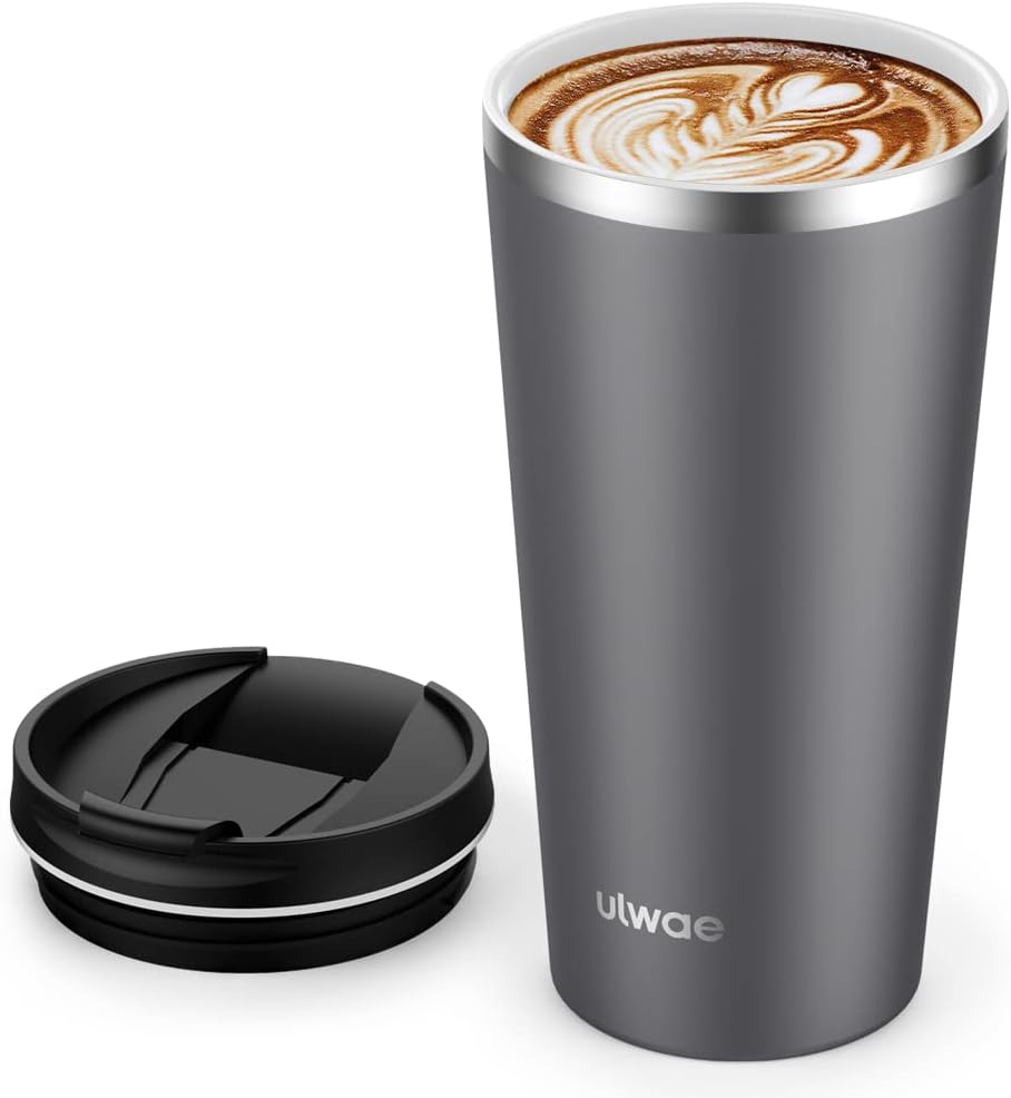 Insulated Coffee Mug with Ceramic Coating, 18oz Travel Mug with Leak-proof Lid, Vacuum Double-wall Tumbler, Stainless Steel Thermal Cup for Tea, Hot Cocoa, Cold Beverage, Ice Drinks