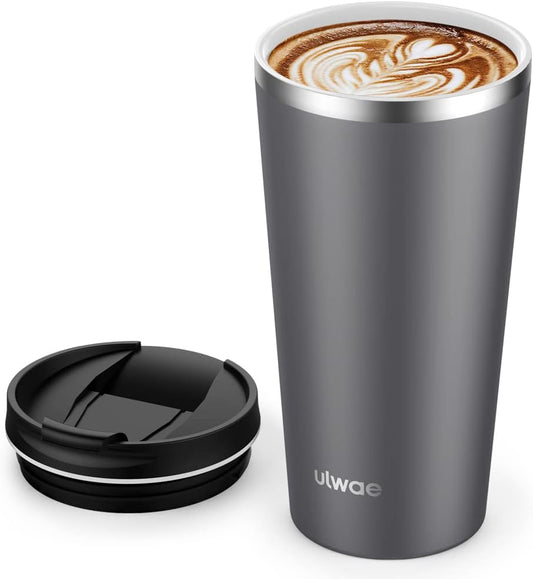 Insulated Coffee Mug with Ceramic Coating, 18oz Travel Mug with Leak-proof Lid, Vacuum Double-wall Tumbler, Stainless Steel Thermal Cup for Tea, Hot Cocoa, Cold Beverage, Ice Drinks