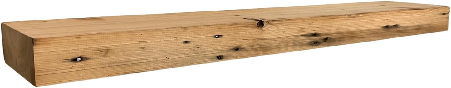 Modern Timber Craft Reclaimed Wood Fireplace Mantel Shelf | Solid Rustic American Barnwood with Steel Floating Shelf Brackets | 2.75" Thickness | 910" L x 10" D, Unfinished, Planed and Sanded