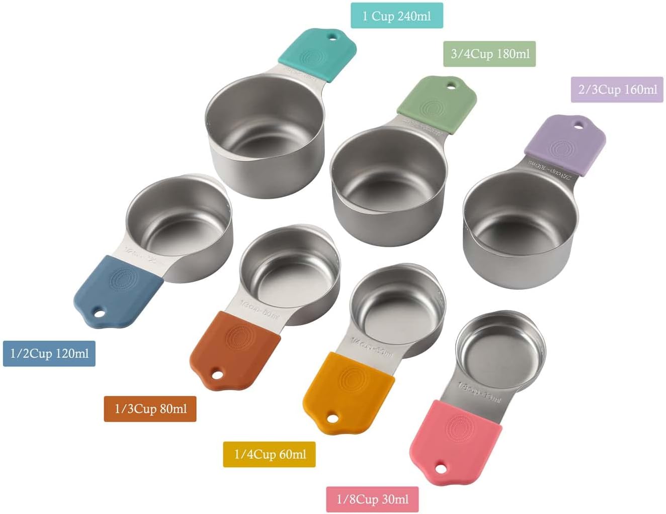 Magnetic Measuring Cups and Spoons Set Including 7 Stainless Steel Heavy Duty Measuring Cup 8 Double Sided Measuring Spoons with 1 Leveler for Dry and Liquid Ingredients (Color)