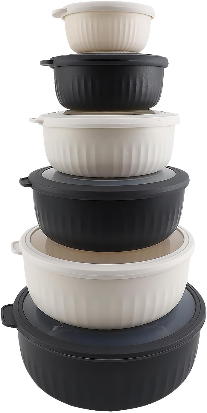 COOK WITH COLOR Prep Bowls with Lids- Wide and Deep Nesting Plastic Small Mixing Bowl Set with Lids, 12 Piece Set - Wide Bowls, Speckled Black