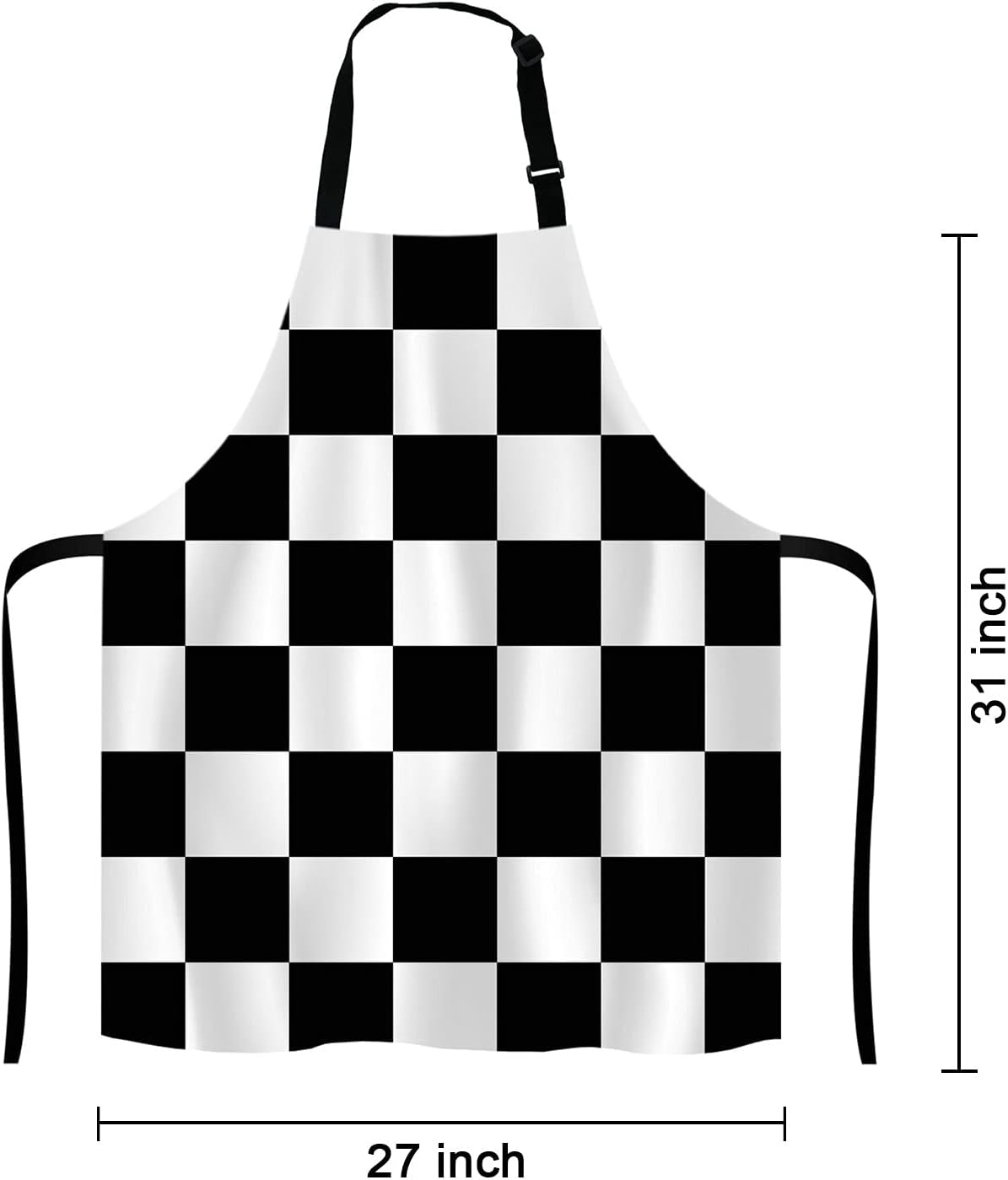 Black and White Art Design Checkered Bib Apron with Adjustable Neck for Men Women,Suitable for Home Kitchen Cooking Waitress Chef Grill Bistro Baking BBQ Apron