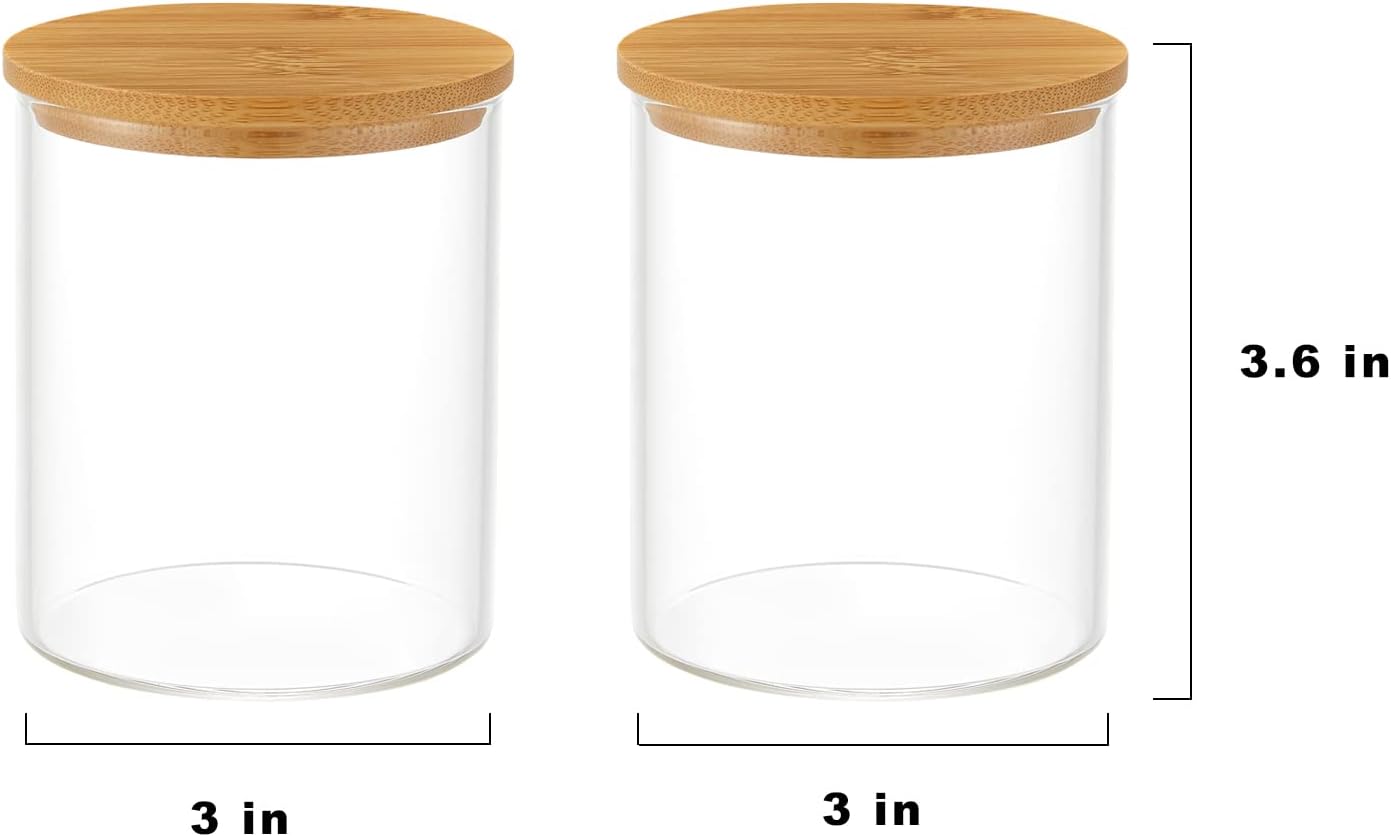 Glass Qtip Holder Dispenser with Bamboo Lid - 2 Pack Apothecary Jars - Cotton Balls Pads Swabs Holder Jar - Bathroom Vanity Canisters Jars for Countertop Storage and Organization