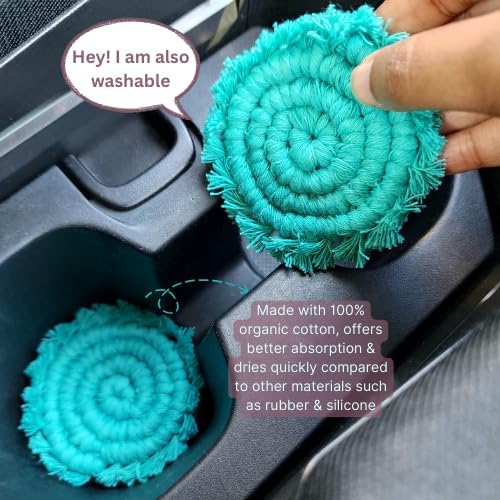 Cotton Car Coasters for Cup Holders, 2PC Car Cup Coasters, Drink Coaster Holder, Cute cupholder Coaster Accessories for Women, Macrame, Boho (Ocean Teal)