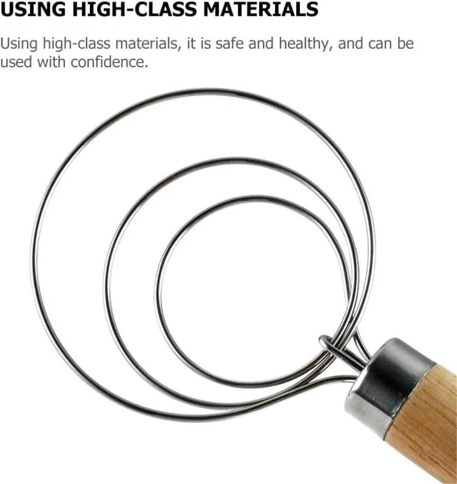 Danish Dough Whisk with Dough Scraper 10" Dutch Bread Whisk Bread Mixer Stainless Steel Dutch Bread Dough Whisk with Wooden Handle Dutch Whisk Baking Tools for Sourdough, Pizza, Pastry, Cake