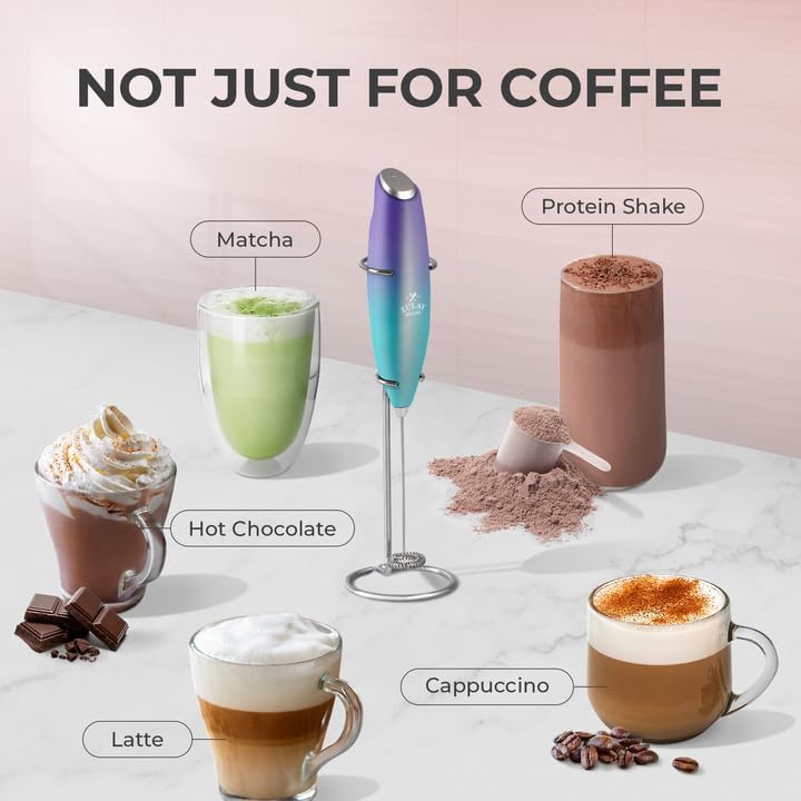 Zulay Kitchen Powerful Milk Frother Wand With 4 AA Duracell Batteries - Ultra Fast Handheld Drink Mixer - Electric Whisk Foam Maker for Coffee, Lattes, Cappuccino, Matcha & Creamer -