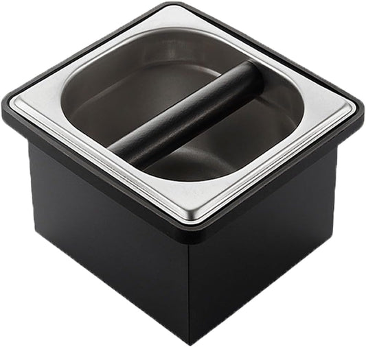 Coffee Knock Box, Stainless Steel Coffee Espresso Knock Box Coffee Grounds Bin with Noise Reduction Rubber Ring, Barista Espresso Machine Accessories